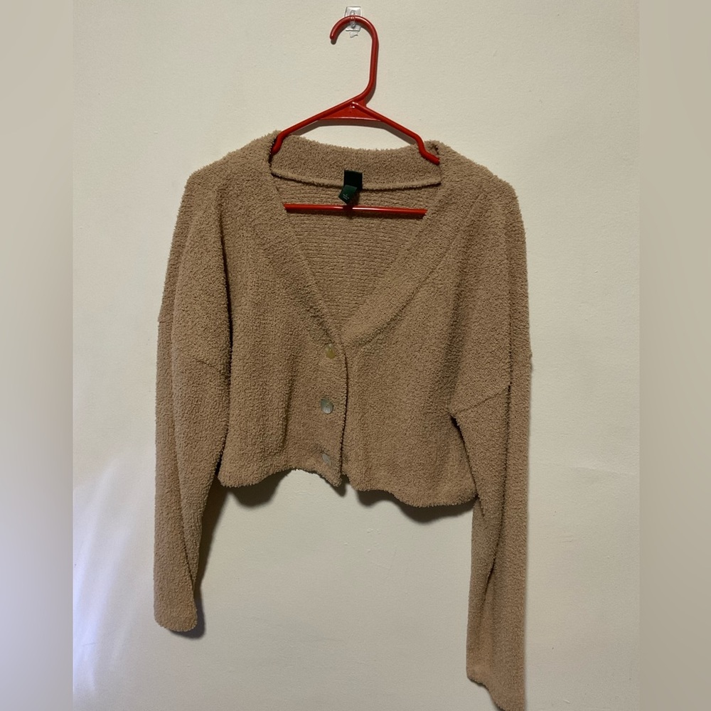 LG Crop Sweater Fuzzy Cropped Brown Sweater Button Down V Neck Cropped Sweater